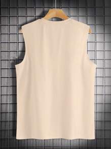 Manfinity Homme Men's Casual Sun Print Sleeveless Tank Top, Summer - Khaki - View 3