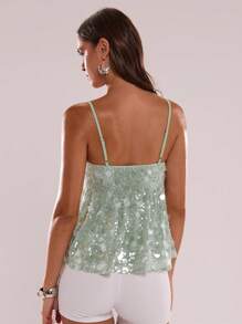 SHEIN BAE 女士夏季性感华丽亮片波西米亚风沙滩度假装露背吊带上衣，性感夜店装，沙滩度假上衣，情人节 - 薄荷綠 - 查看 2