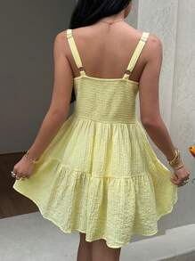 Vestido mini ajustado de unicolor, romántico y lindo para mujeres - Amarillo - Ver 2