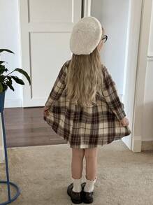 SHEIN Vestido casual de cuadros tejidos de otoño para niña joven - Café - Ver 2
