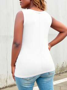 SHEIN LUNE Áo ba lỗ in hình nhân vật hoạt hình và trích dẫn cỡ lớn cho nữ, trang phục thường ngày cho mùa hè - trắng - Xem 2