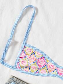 Swim SXY 夏季花卉印花吊带露背度假风女式两件套泳衣套装 - 彩色 - 查看 5