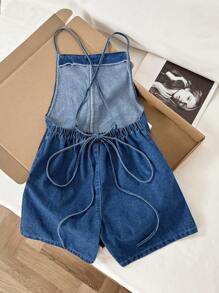 Comfortcana Damen Sommer Lässig Denim-Romper mit Kreuz-Rückenausschnitt