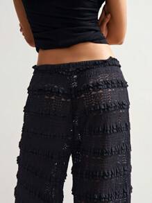 Bohemela Áo khoác ngoài phong cách Boho Thu/Đông, Quần ống đứng cạp cao phối ren xếp ly, kiểu dáng thường ngày dành cho nữ, thích hợp cho kỳ nghỉ biển, phong cách đồng quê miền Tây, đi xem hòa nhạc, đi nghỉ mát, mặc hàng ngày, đi học, Halloween, Giáng sinh. - màu đen - Xem 7