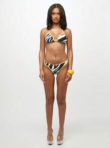 SUMWON WOMEN Costume de baie triunghiulare cu model animal, model bikini, model de plajă, vară, petrecere la piscină, croială braziliană, bretele reglabile - Multicolor - Vizualizare 3