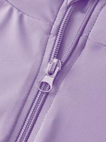 Sparklyn 青少年女孩户外瑜伽运动弹力舒适自由拉伸时尚骑行网球健身徒步露营运动夹克和喇叭裤套装，海军蓝 - 淡紫色 - 查看 4