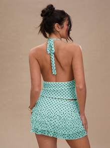 SHEIN BAE Women's Summer Polka Dot Print Plunging V-Neck Halter Camisole Top