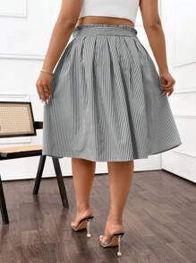 Calvaya Váy chữ A kẻ sọc rộng rãi thoải mái cho nữ cỡ lớn - Đen và trắng - Xem 2