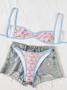 Swim SXY 夏季花卉印花吊带露背度假风女式两件套泳衣套装 - 彩色 - 查看 2