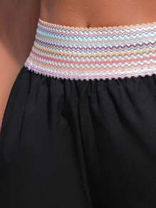 Swim Lushoire 女士拼色松紧腰时尚沙滩短裤，适合夏季海滩 - 黑色 - 查看 5