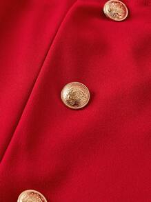 SHEIN 青少年女孩撞色网眼喇叭袖蝴蝶结纯色 A 字连衣裙，适合返校季日常穿着、休闲场合、优雅派对、生日派对 - 紅色 - 查看 3