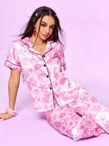 Conjunto de pijama con cárdigan de estampado de leopardo para mujer - Rosa - Ver 2