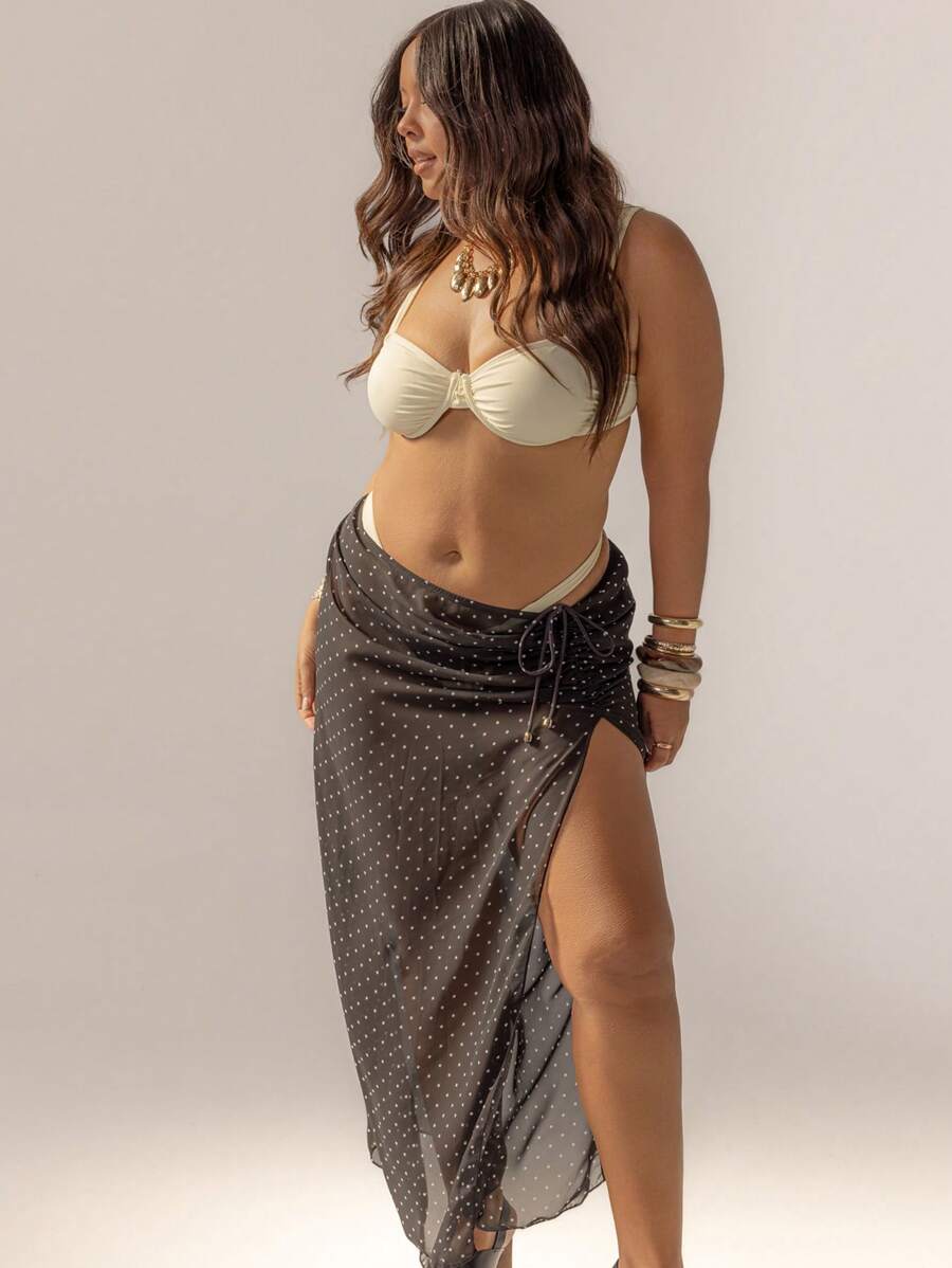 Aralina 4th Of July Curve Polka Dot Summer Beach Cover Up Sheer Maxi Skirt With Waist Tie Detail Perfect For Summer Beach Outfits