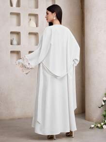 Al Najma Women's Sequin Embroidery Flare Sleeve Belted Abaya - White - View 4