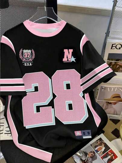 Girls Tech Youth Colorblock Numeric 28 Print Sports T-Shirt, Summer Youth Boy Tshirt Jersey For Girls Jerseys For Girls Jersey For Kids Jersey For Teen Girls