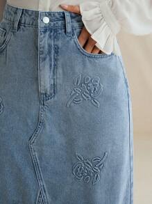 Anewsta Fashionable Women's Embroidered Denim Mini Skirt - Blue - View 1