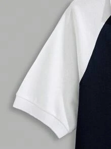 RueChic Camisa polo casual de manga raglán con impresión de letra para hombres