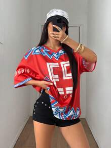 StreetHx Camiseta deportiva de mujer con bloqueo de color rojo y azul, escote en V y manga corta - Multicolor - Ver 3