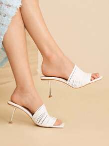 MOTF 女士白色方头高跟凉鞋 - 白色 - 查看 3