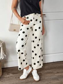 EMERY ROSE Winter Plus Size Women's Fashion Polka Dot Print Straight Leg Jeans - Black and White - View 6