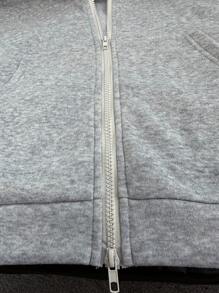 INAWLY 2pcs Women Casual Solid Color Drawstring Hoodie Sweatshirt And Sweatpants Set, Autumn/Winter - Grey - View 3