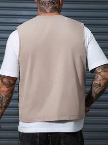 Manfinity Homme Men's Flip-Pocket Vest, Casual Street Outing Running Vest, For Fall - Brown - View 2