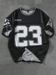 PAVTROS 年轻男士街头图案印花 T 恤，带字母和数字 23 号球衣衬衫超大号球衣运动球衣男士球衣男士球衣 Y2k 网眼球衣球衣衬衫 23 号男士球衣 - 彩色 - 查看 1