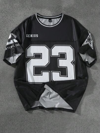 PAVTROS Jungen Straßen-Grafik-Muster T-Shirt mit Buchstaben und Zahlen 23 Trikot Shirt Oversized Trikot Sportjersey Trikots für Herren Y2K Mesh Trikot Trikot Shirt 23 Herren Trikot