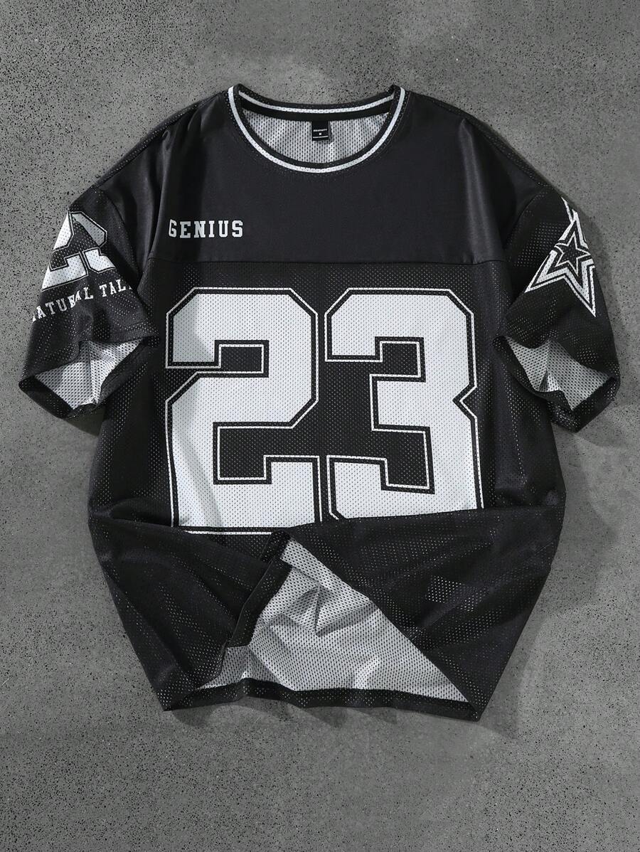 PAVTROS 年轻男士街头图案印花 T 恤，带字母和数字 23 号球衣衬衫超大号球衣运动球衣男士球衣男士球衣 Y2k 网眼球衣球衣衬衫 23 号男士球衣 - 彩色 - 查看 1