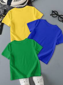 SpongeBob SquarePants | SHEIN Young Boy 3pcs Summer Casual Cute Cartoon & Letter Graphic Short Sleeve T-Shirts - Multicolor - View 2