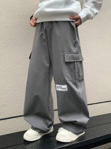 SHEIN 2pcs/Set Tween Boy 3D Letter Embossed Hoodie With Cargo Pocket And Two-Tone Sweatpants, Casual Outfit For Autumn/Winter, Suitable For School, Hangout, Vacation, All Occasions, Teen Boy Two Piece Set, Boy Kids Sweat Pants And Hoodie, 2 Piece Teen Boys Hoddie And Sweatpants Fall