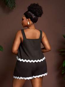 Veslaya Bộ quần short lưng thun co giãn không tay màu nâu tương phản độc quyền mùa hè mới 2025 dành cho bãi biển, áo ba lỗ hở lưng chữ A độc quyền, cỡ lớn - Màu nâu Sô-cô-la - Xem 6