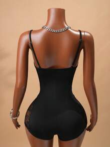 BamGleam 女式撞色蕾丝性感紧身连衣裤 - 黑色 - 查看 4