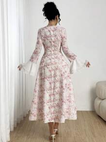 Modelyn Fashionable Colorblock Romantic Vacation Long Dress For Women, Pink Fall Cloth For Women - Pink - View 2