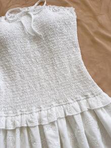 Soleia Váy yếm chữ A in họa tiết hoa ôm vừa vặn cho nữ - trắng - Xem 4