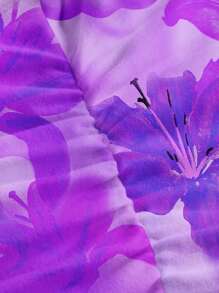 SHEIN EZwear 休闲简约领带紫色百合花卉印花短款上衣，百搭，适合夏季、度假/海滩穿着 - 彩色 - 查看 3