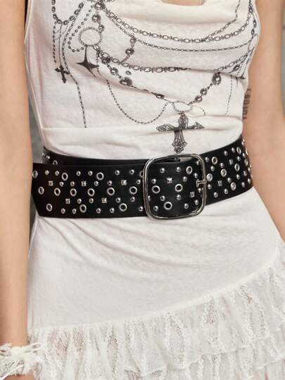 Grunge Punk 1 pieza Cinturón ancho de estilo punk para mujer con diseño de remaches, cinturón decorativo para vestidos, diseño personal