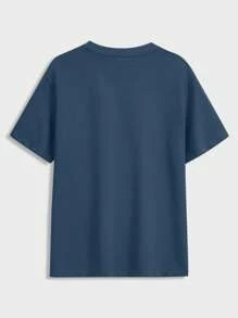 RueChic Set de 2 piezas de camiseta casual de manga corta con cuello redondo y estampado de letras, y shorts con cordón en la cintura para hombres