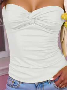 Women Yellow Tube Top, Casual Outdoor - White - View 4