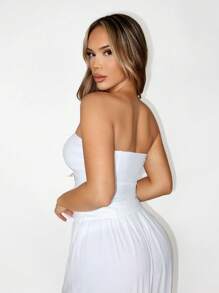 SHEIN Unity Cropped Feminino Sexy com Decor Metálico Vazado, Verão - Branco - Visão 4