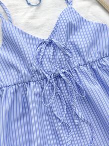 SHEIN 少女套装夏季服装蓝色系带背心配蝴蝶结 - 和休闲夏季套装 - 藍白色 - 查看 4