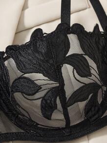 SHEIN 2pcs Sexy Maple Leaf Lace Semi-Cup Bra And Panty Set Butterfly Lingerie Set Lingerie Set Cut Out Lingerie Black Lingerie Set Floral Lingerie Set - Black - View 5