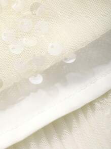 DAZY 女士夏季撞色亮片褶皱下摆短袖优雅中长连衣裙舞会礼服闪亮连衣裙 - 黑與白 - 查看 8