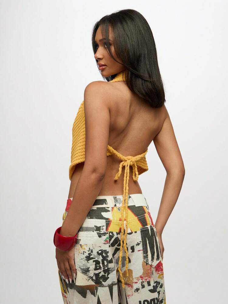 SUMWON WOMEN 텍스처드 카울넥 슬리브리스 크롭 탑