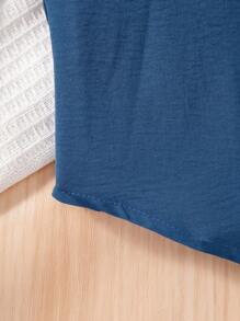 2件套青少年女孩休闲蓝色宽松无袖上衣和阔腿裤套装 - 藍色 - 查看 7