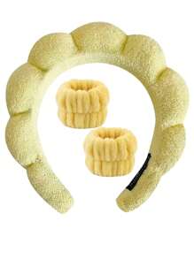 Diadema, muñequera y bandana de esponja para el cuidado de la piel, absorción de humedad para yoga, running y limpieza facial. Accesorios de moda neutros para gimnasia, cuidado personal y ejercicio. - Amarillo - Ver 6