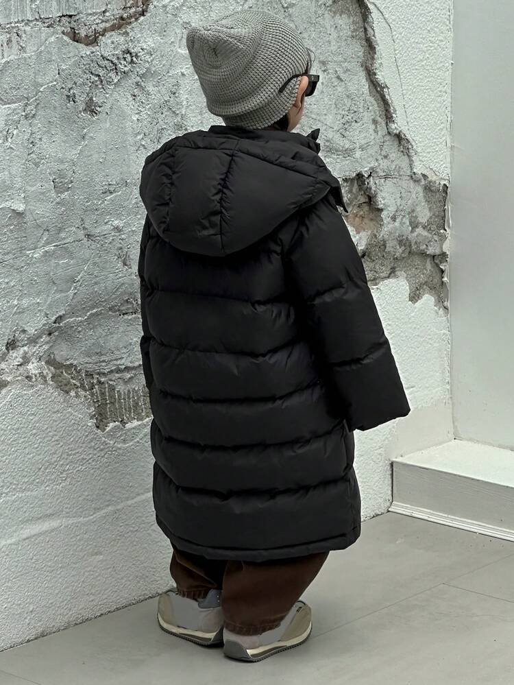 Little Boys' Hooded Mid-Length Casual Korean Style Loose Padded Coat