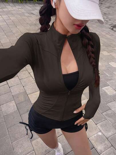 DAZY 女士小立领弹力修身长袖夹克，休闲运动，春秋季