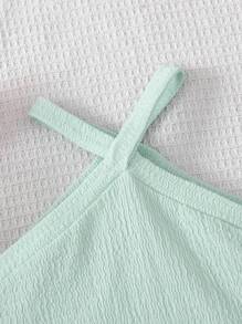 adolecent Filles 2 pièces ensemble décontracté: Top sans manches en tricot de couleur unie et short ample en tricot