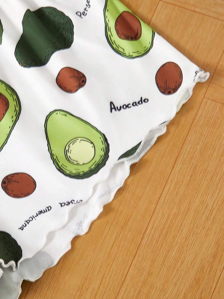 SHEIN 1 pieza Pantalones cortos informales con dobladillo enrollado y estampado de aguacate - Blanco - Añade 5